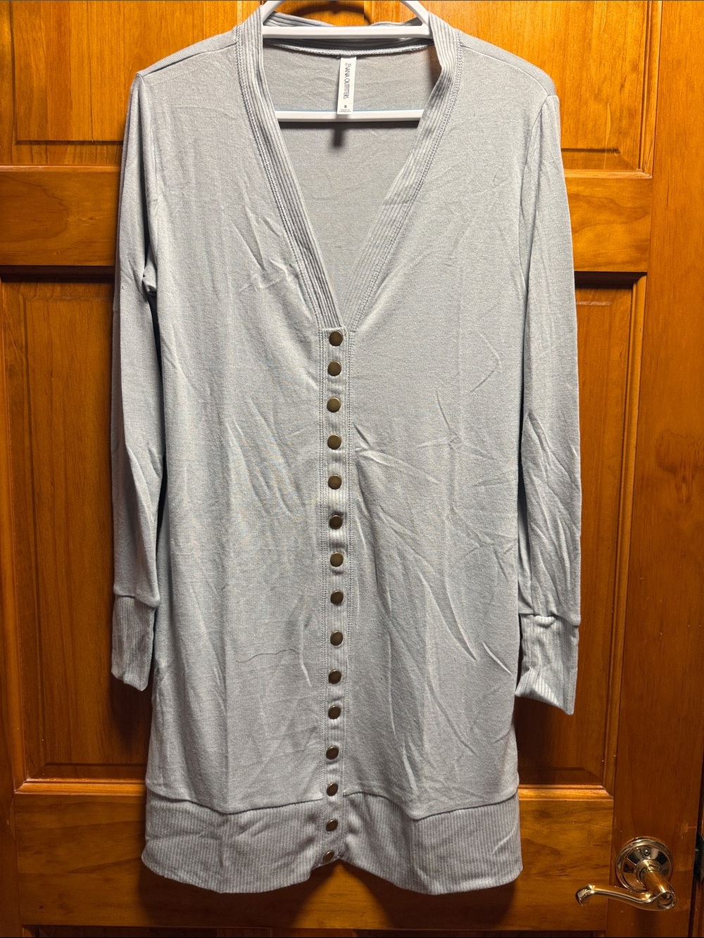 Zenana Outfitters Light Blue Long-Sleeve Button-Front Cardigan Dress